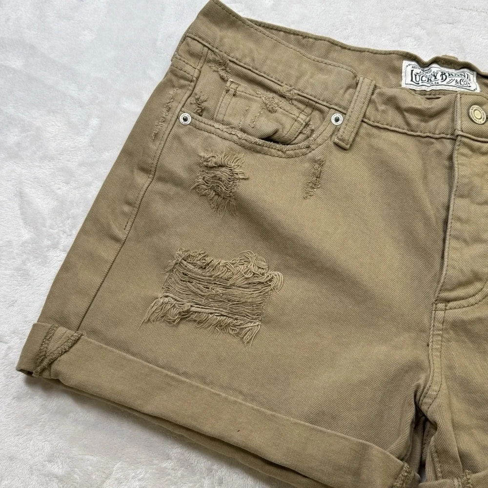 Lucky Brand Boyfriend Shorts Distressed Tan‎ Denim Women 8/29